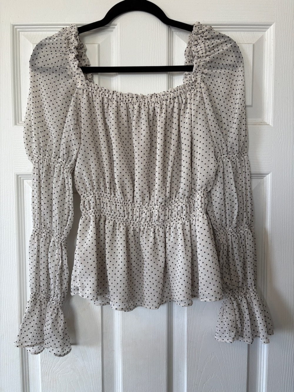 Express Women’s Polka Dot Peasant Blouse - Cream Size Large
